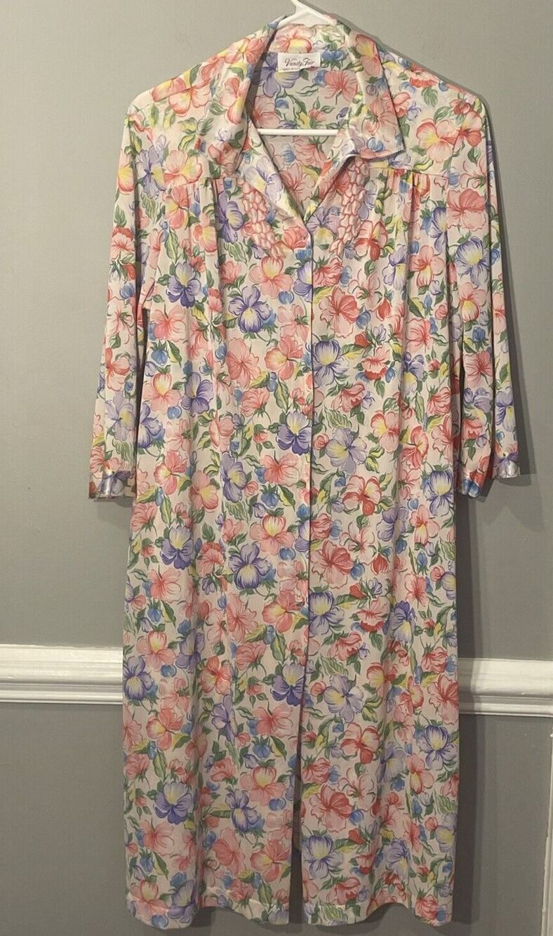 Vintage Vanity Fair Retro Boudoir Tricolor Sheer Floral House Dress Robe